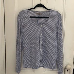 Long sleeve linen checkered blouse